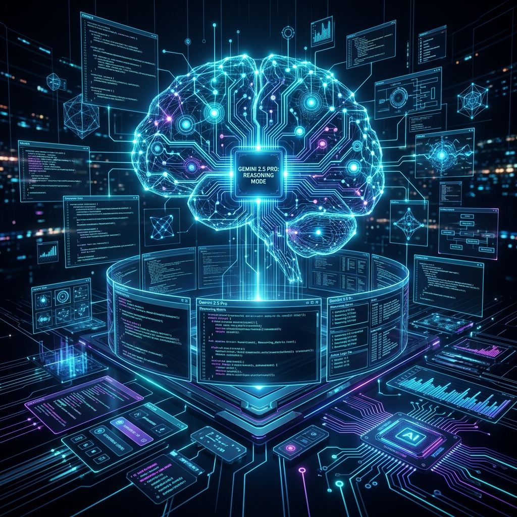 Glowing neon network representing Google Gemini 2.5 Pro Deep Think and Computer Use capabilities